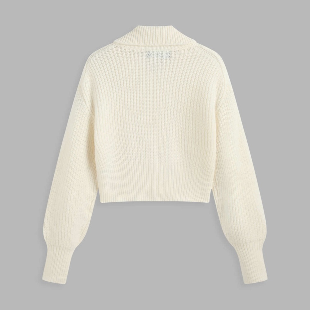 Cider Woman’s Small White Ribbed Cropped Knit Zip Up Collard Sweater - Picture 2 of 14